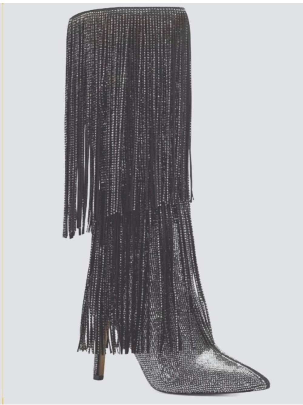 INC International Concepts Black Rhinestone Fringe Stiletto Knee-High Boots